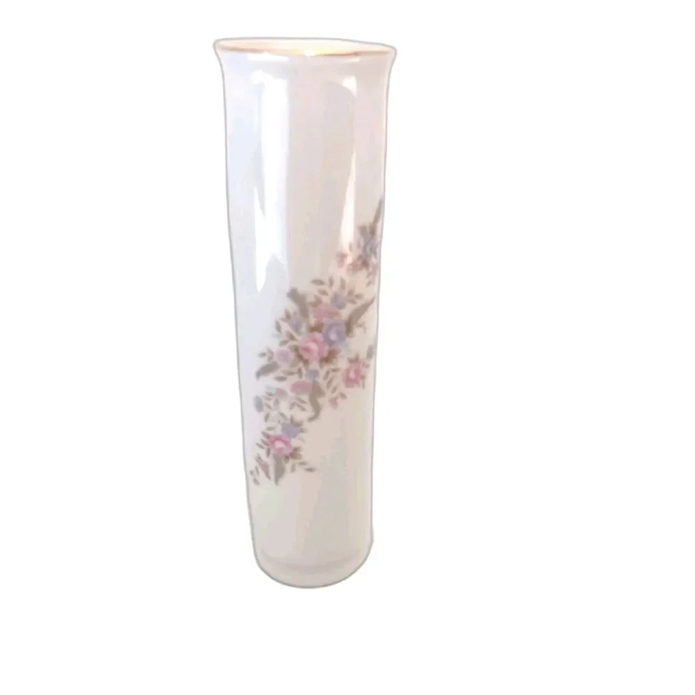 Vtg Lefton China Hand Painted Floral Bud Vase #7053 Gold Trim Porcelain Japan